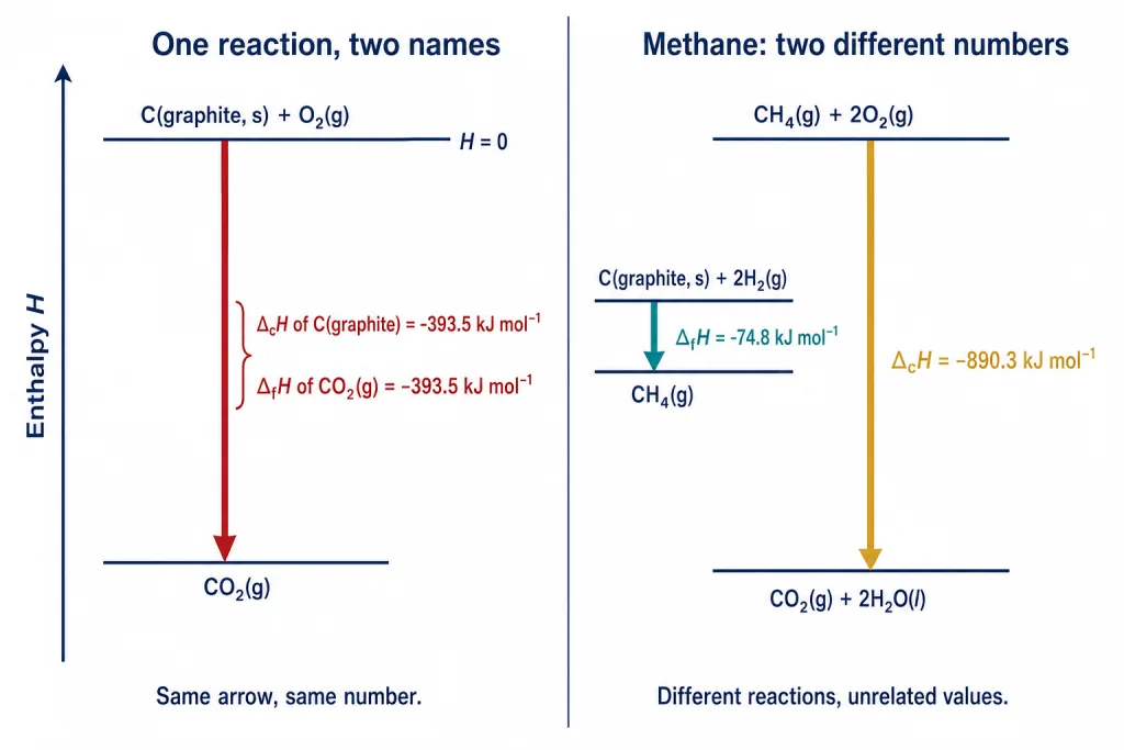 One arrow labelled both formation of carbon dioxide and combustion of graphite