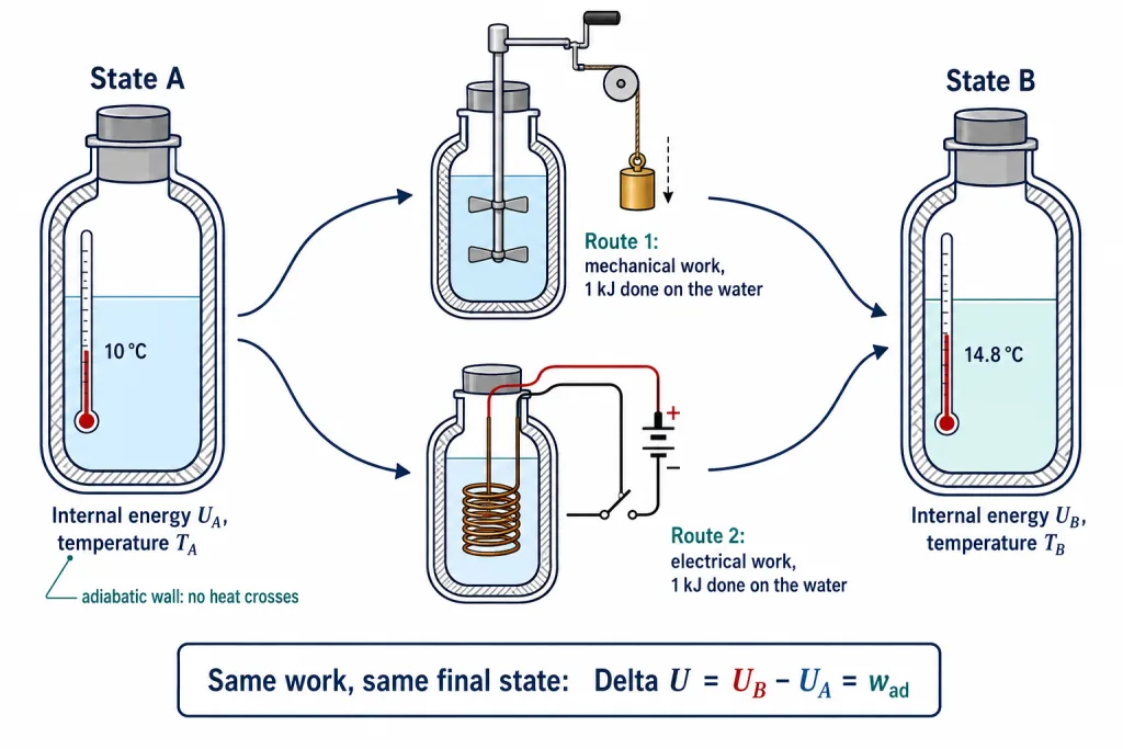 Two adiabatic routes from state A to state B by paddle and coil