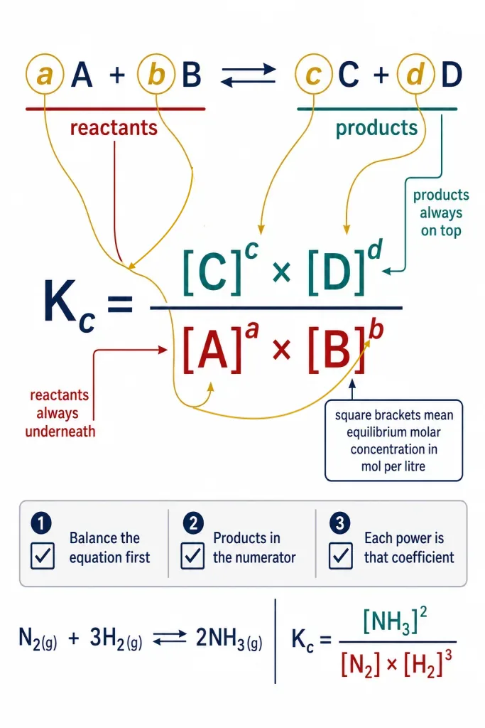 Anatomy of the equilibrium constant expression built from a balanced chemical equation