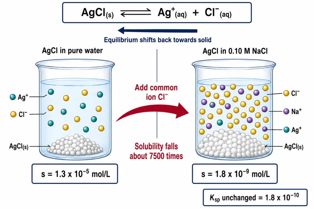Solubility of silver chloride in pure water and in sodium chloride solution