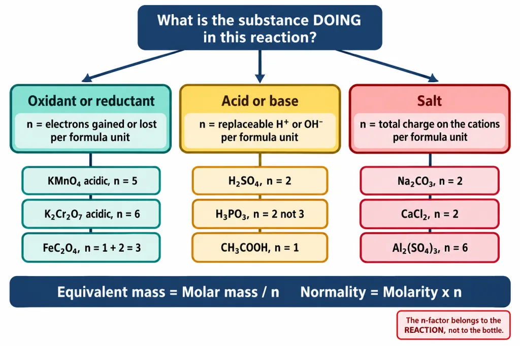 Decision tree for n-factor of oxidants reductants acids bases and salts