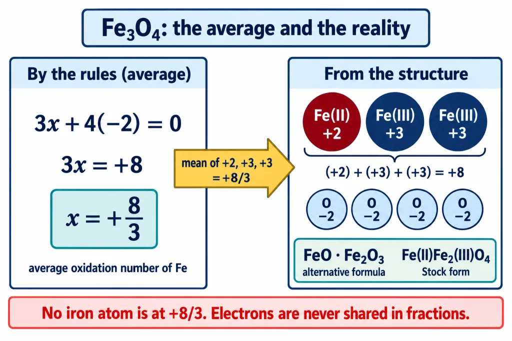 Magnetite unit showing average oxidation number and separate iron(II) and iron(III) sites