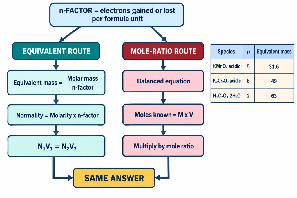 Map linking n-factor equivalent mass normality and the mole ratio route