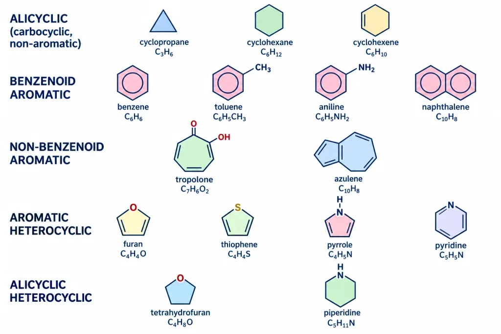 Bond line structures of alicyclic benzenoid non-benzenoid and heterocyclic ring compounds