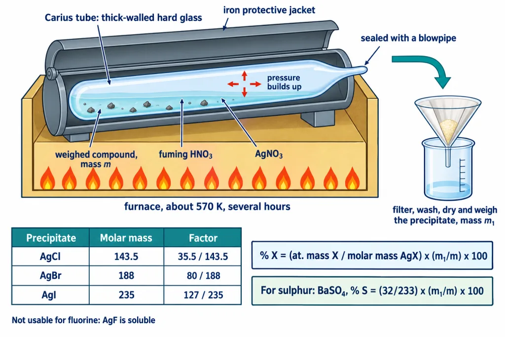 Sealed Carius tube in an iron jacket inside a furnace for halogen estimation