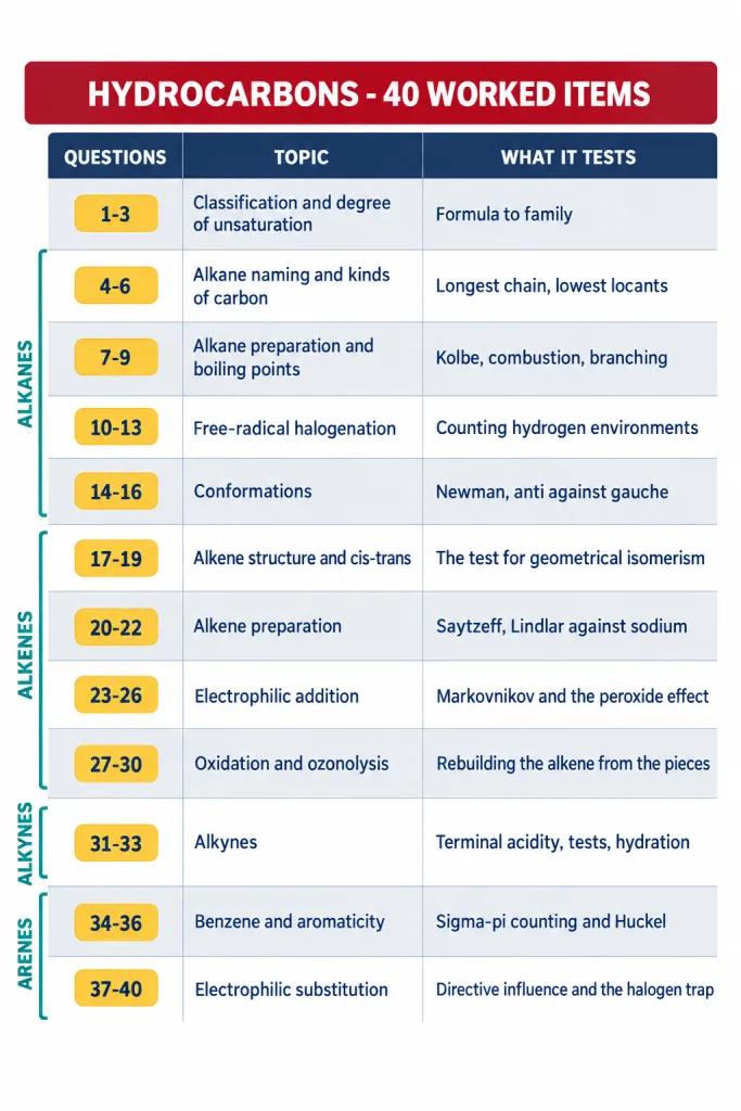 Roadmap card showing the twelve topic groups of the forty worked items