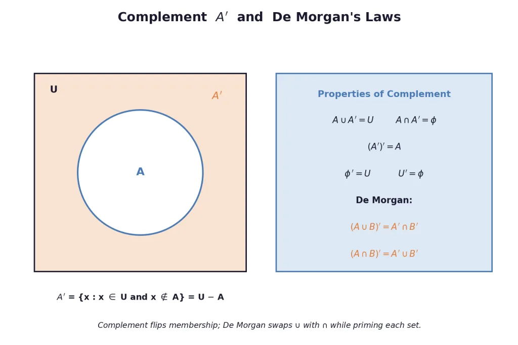 Shaded complement of A in universal rectangle with property list