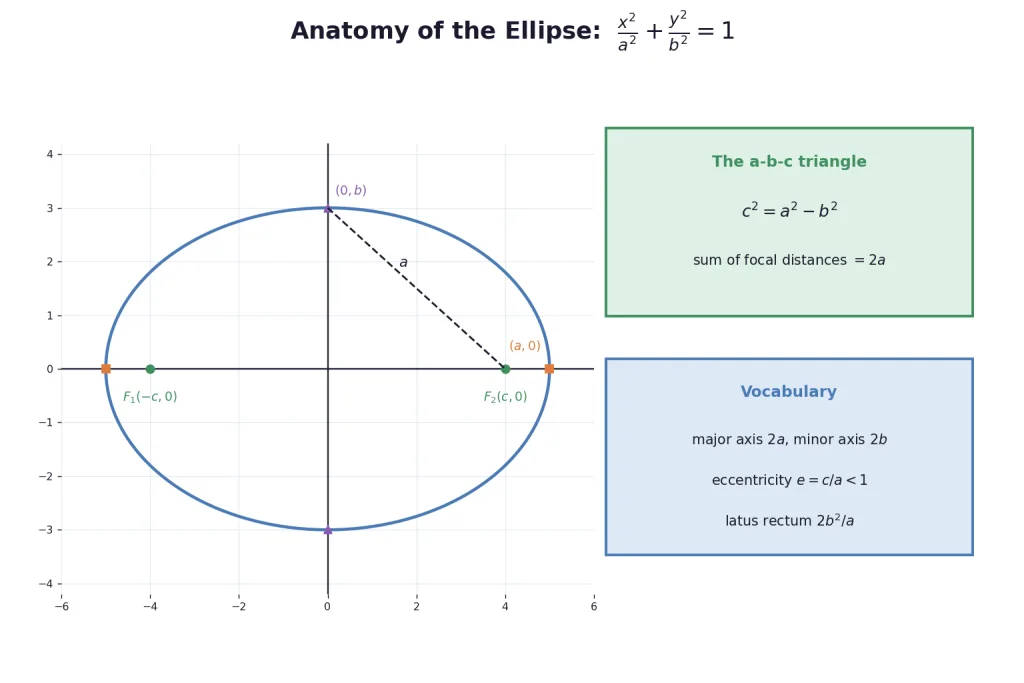 Ellipse with foci vertices axes and the a b c relation