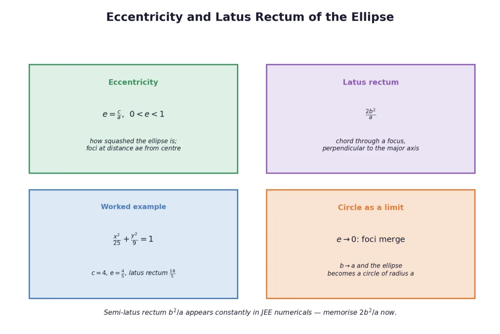 Eccentricity and latus rectum formula cards for the ellipse