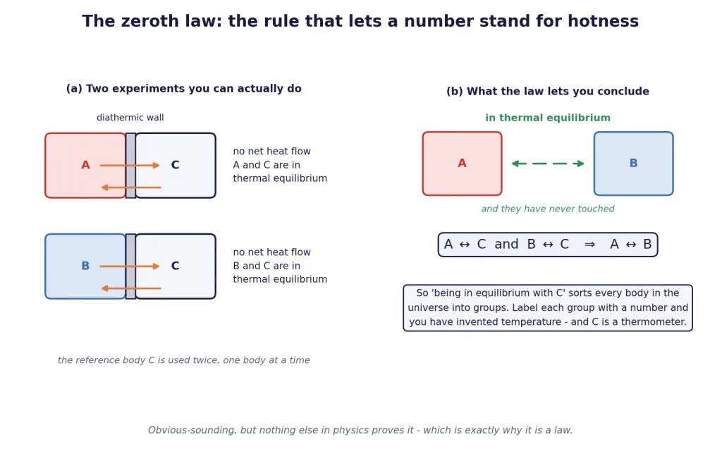 Zeroth law: A and B each match C, so they match each other
