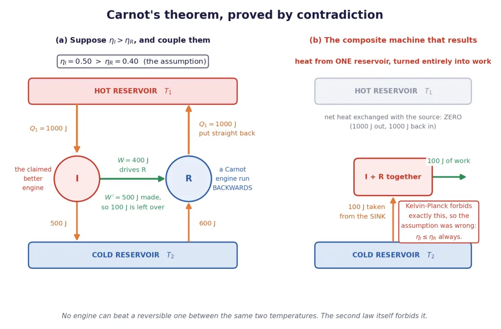 Coupled engine proof: a better engine driving a reversed Carnot engine