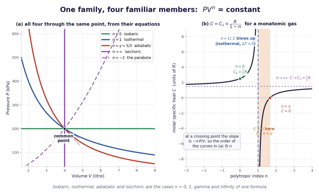 Isobaric, isothermal, adiabatic and isochoric as one polytropic family