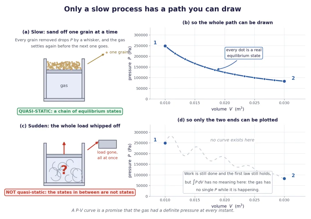 Slow sand removal gives a drawable curve; a sudden release gives only endpoints