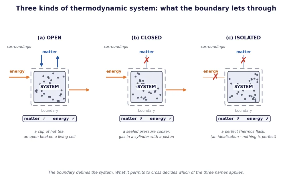 Open, closed and isolated systems: what matter and energy may cross