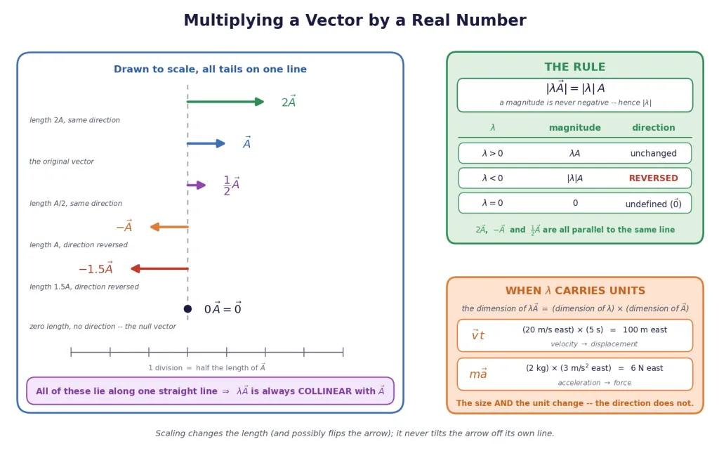 Vector A scaled by four different real numbers