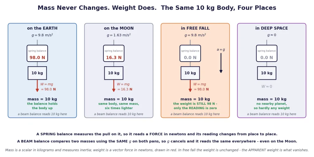 The same body weighed in four different situations