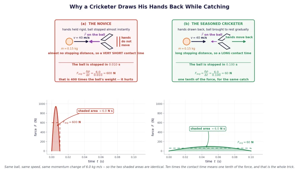 Catching with rigid hands versus drawn-back hands, with their force-time graphs