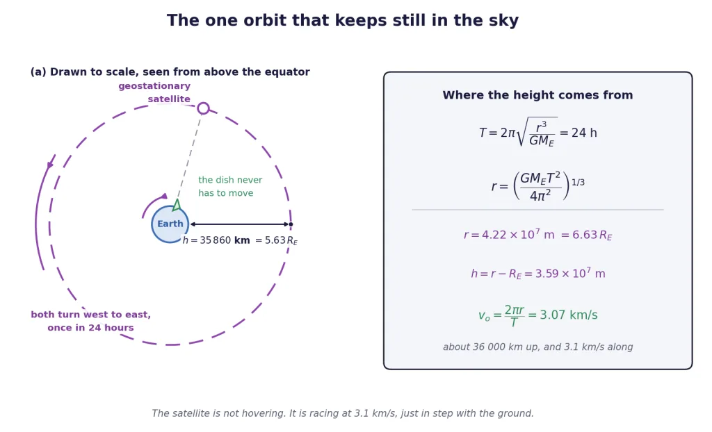 Twenty-four-hour orbit drawn to scale beside its height derivation