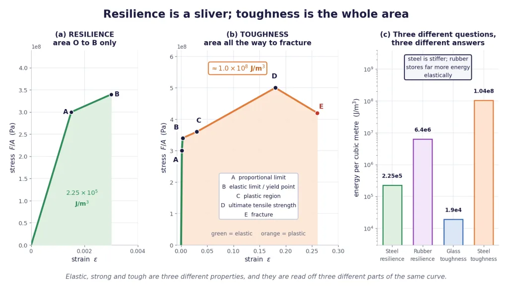 Resilience sliver, toughness area and a bar chart comparing both