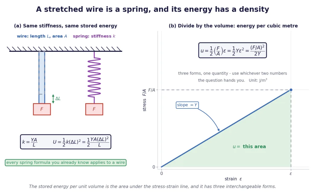 Wire and spring compared, and the strain energy density triangle