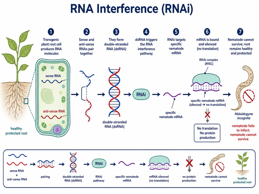 RNA interference silencing a specific nematode mRNA in a transgenic plant