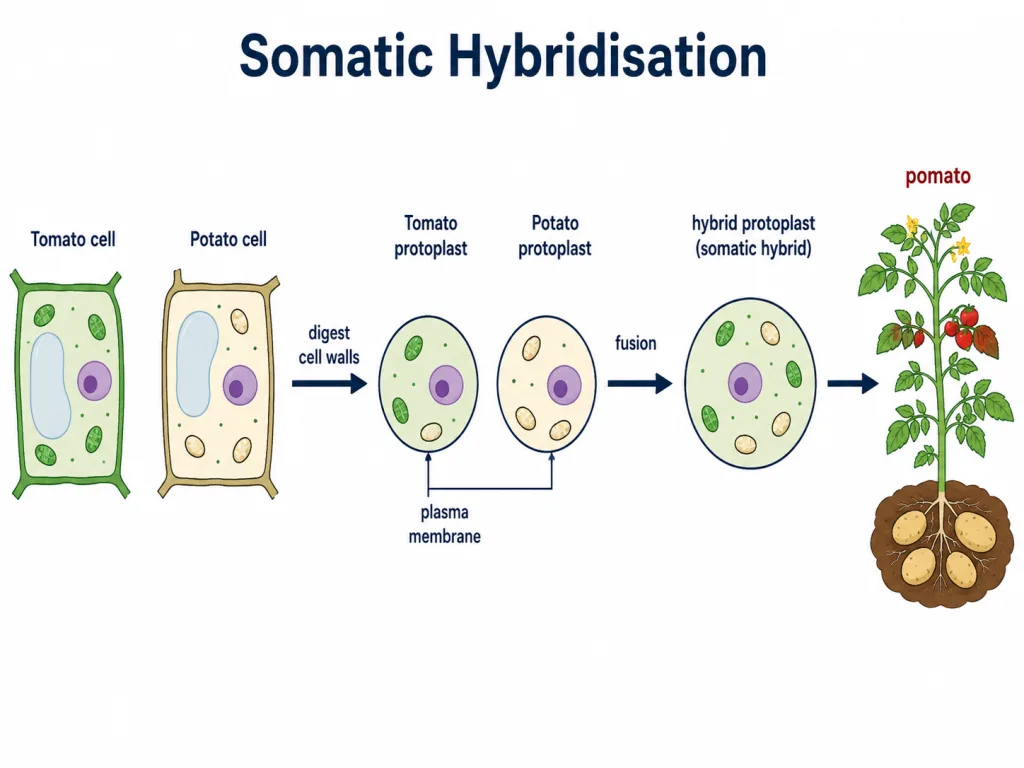 Somatic hybridisation by fusing protoplasts of two plant varieties