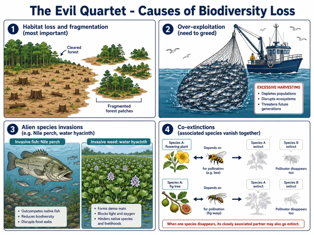 Evil Quartet causes of biodiversity loss