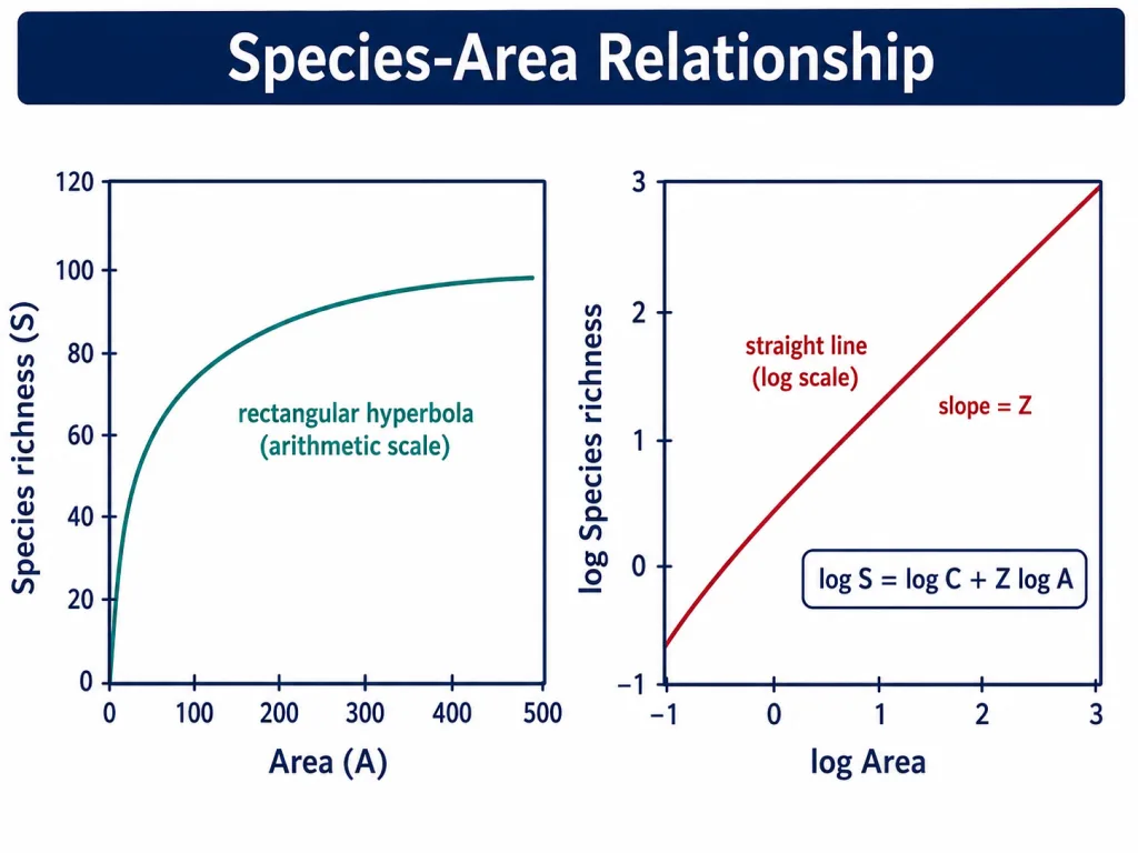 Species-area relationship as hyperbola and log-scale straight line