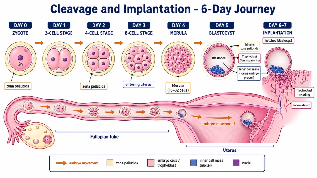 Cleavage from zygote to morula and blastocyst