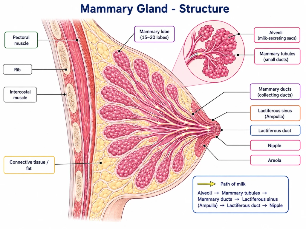 Structure of the human mammary gland