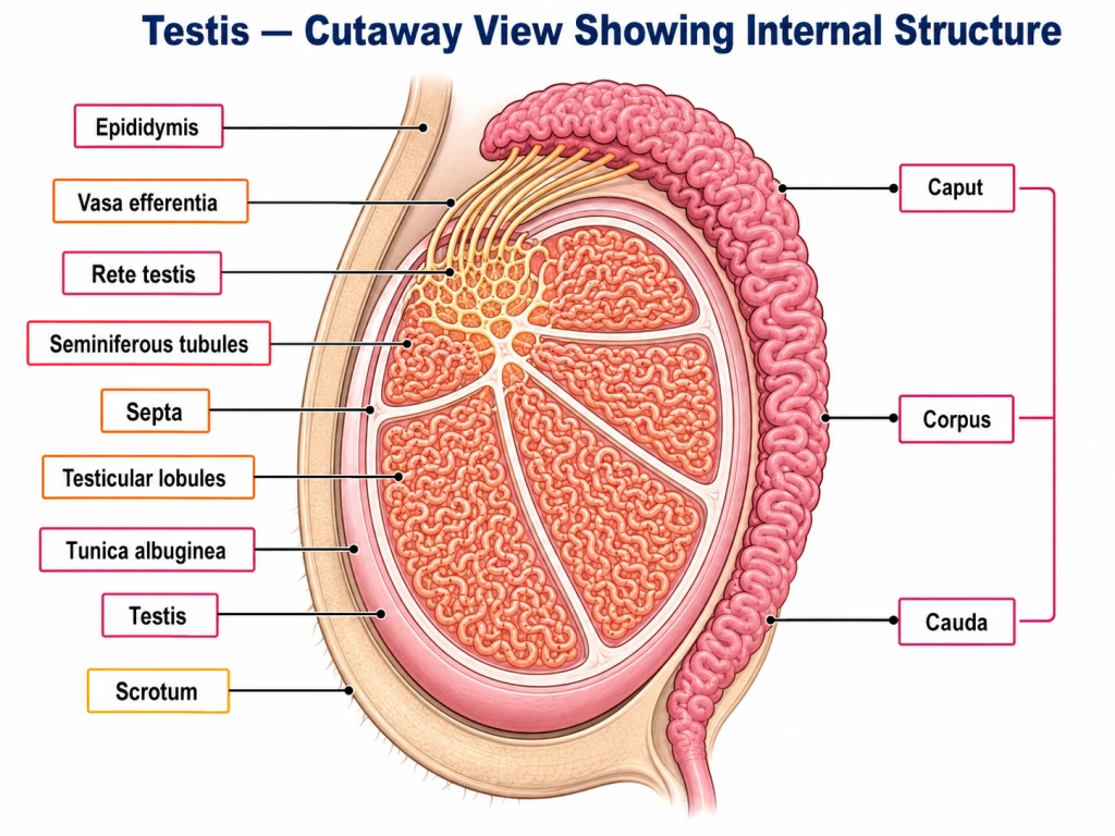 Cutaway view of testis anatomy