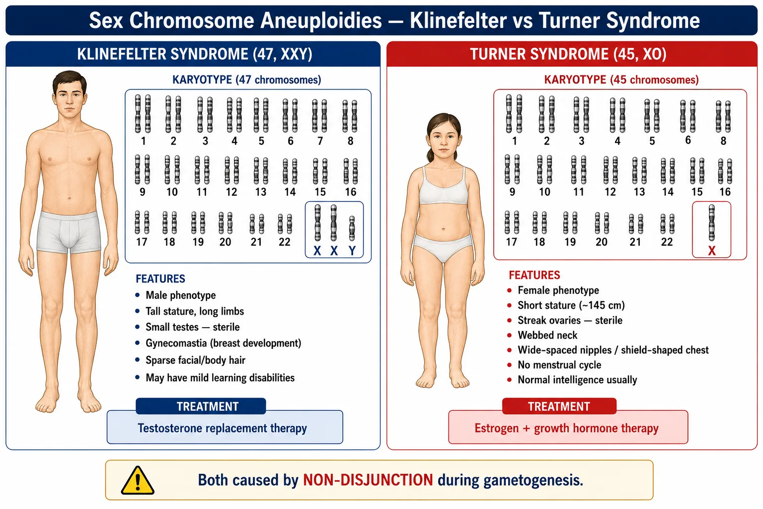 Comparison of Klinefelter (47,XXY) and Turner (45,X0) syndromes
