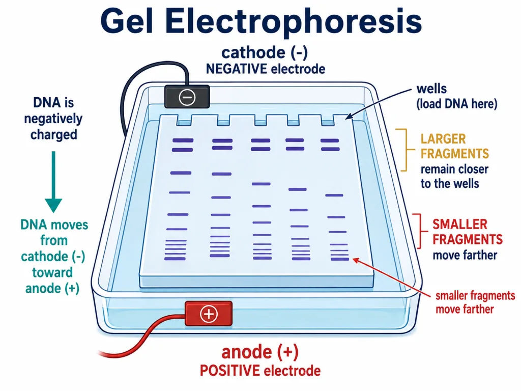 Agarose gel electrophoresis separating DNA fragments by size