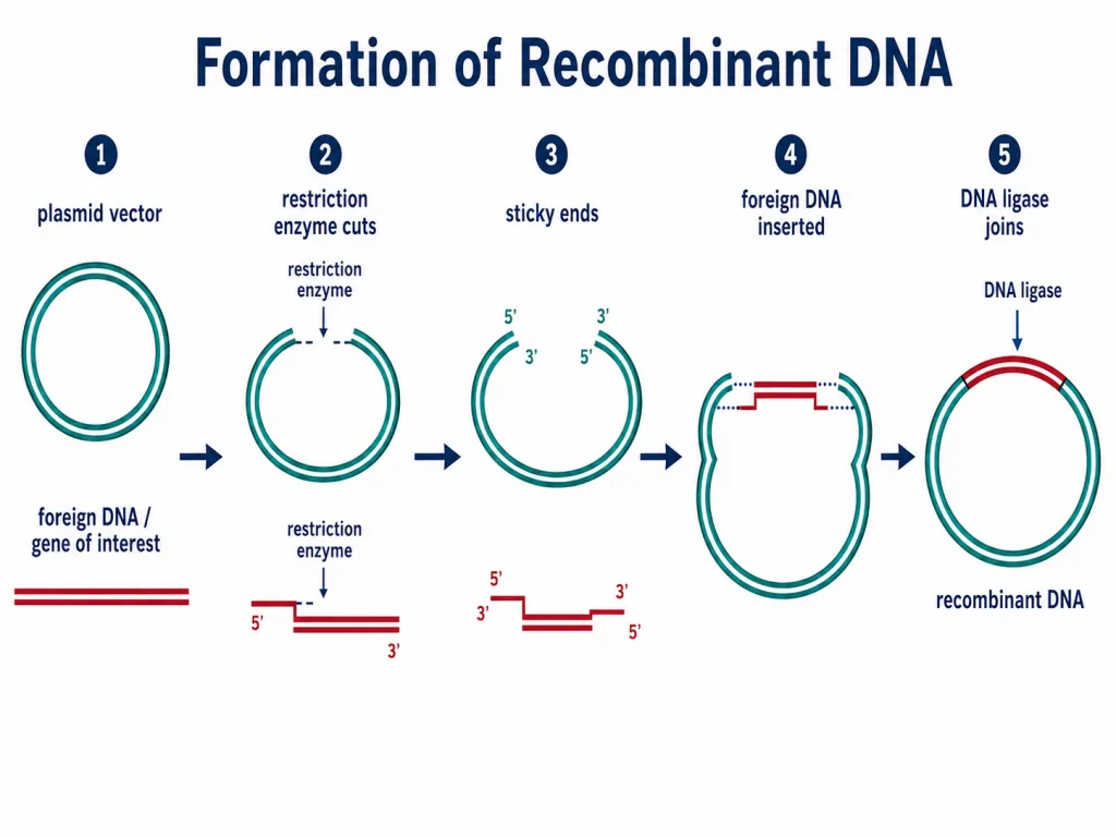 Formation of recombinant DNA using a restriction enzyme and DNA ligase