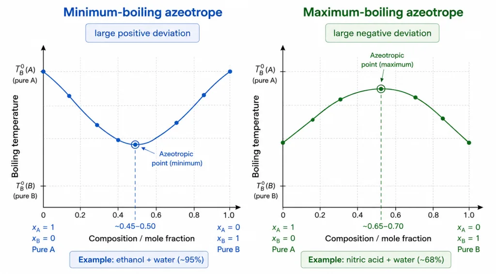 Minimum and maximum boiling azeotrope diagrams