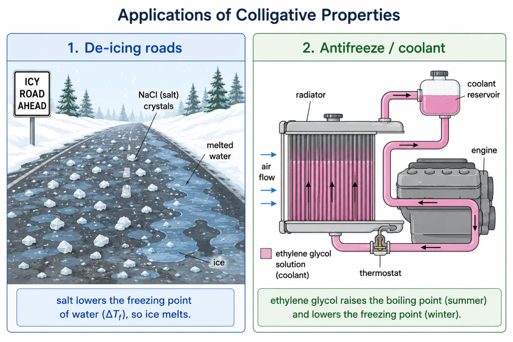 Road salt and antifreeze freezing point applications
