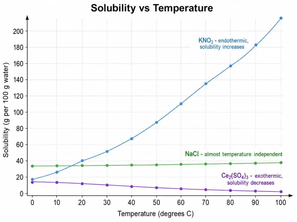 Solubility versus temperature curves for several salts