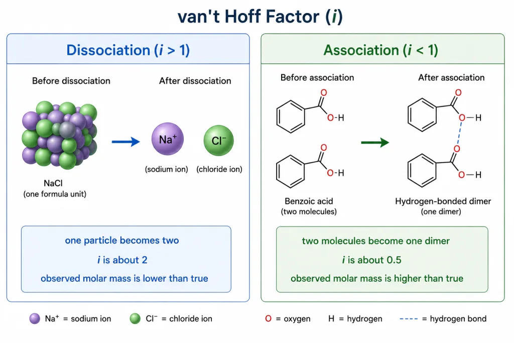 Solute dissociation versus association schematic