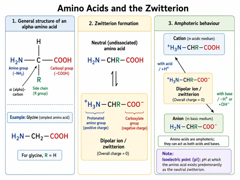 Amino acid zwitterion and amphoteric behaviour