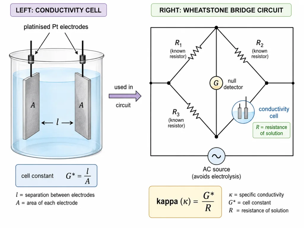 Conductivity cell measured with a Wheatstone bridge
