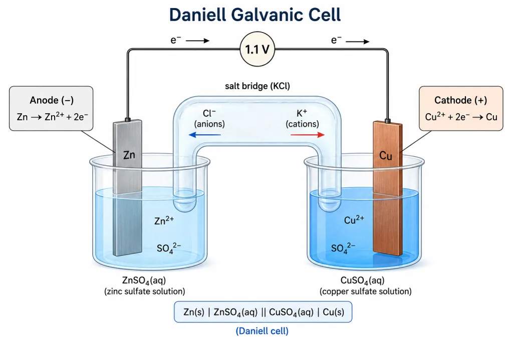 Daniell galvanic cell with salt bridge
