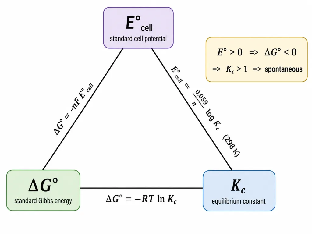 Link between Gibbs energy, cell emf and Kc