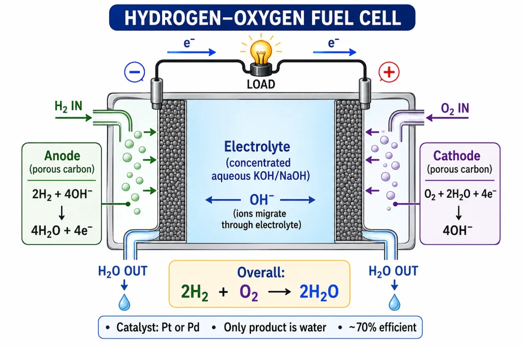 Hydrogen-oxygen fuel cell schematic