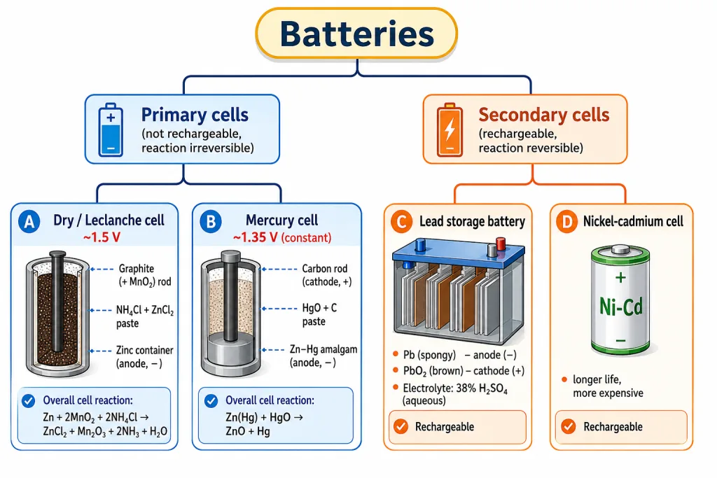 Classification of primary and secondary batteries