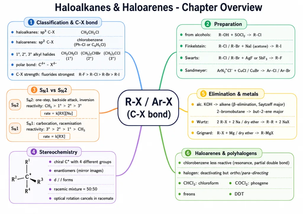 Haloalkanes and haloarenes chapter overview mind map