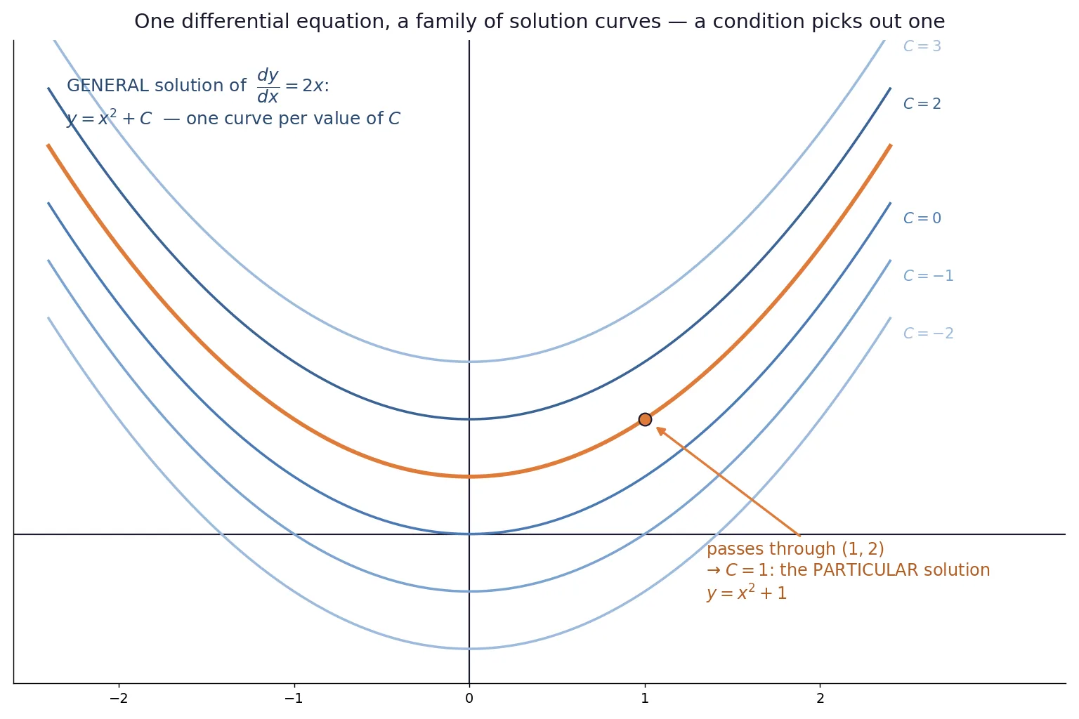 Family of curves for a general solution with one particular curve highlighted