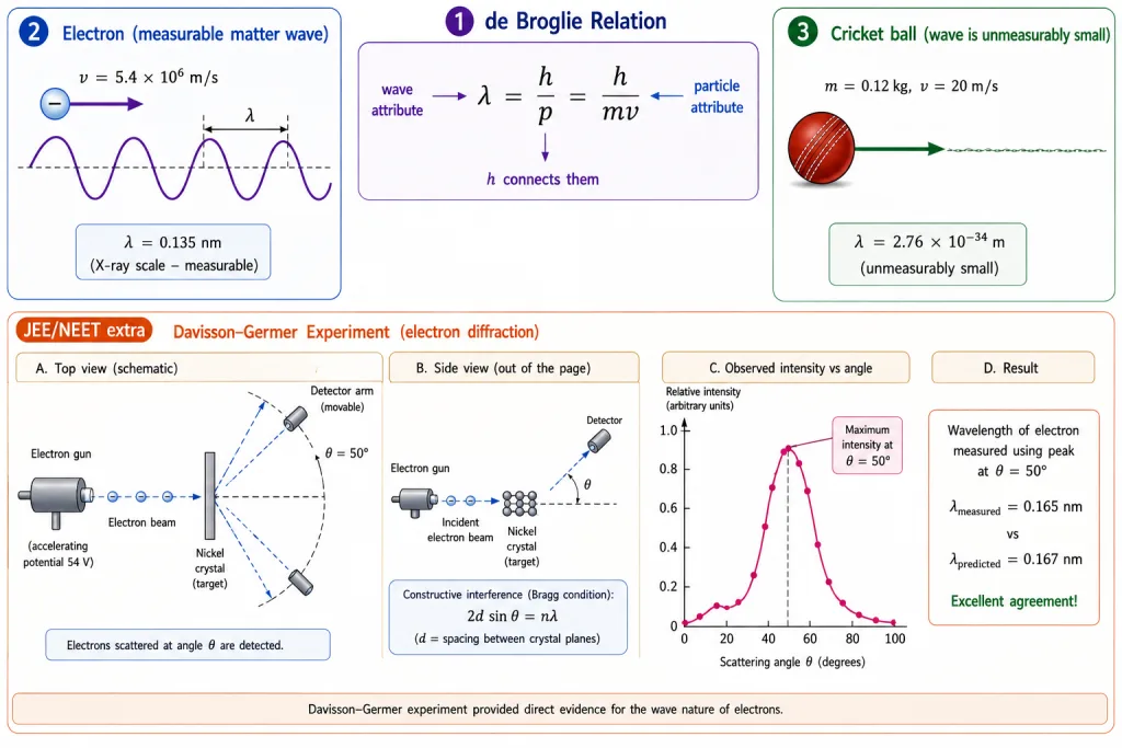 de Broglie matter waves for electron and macroscopic ball