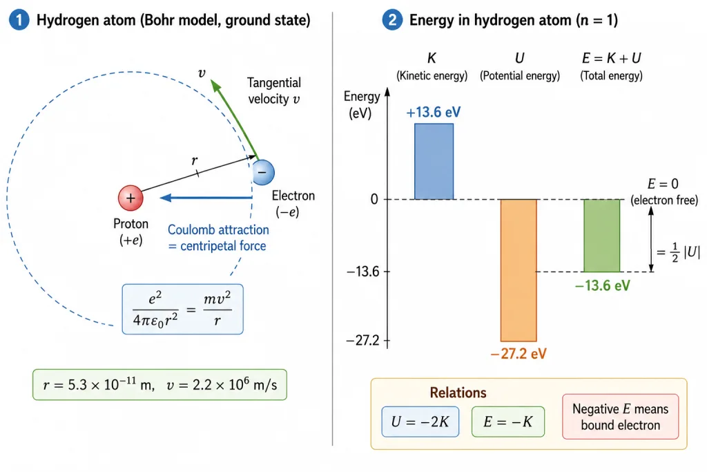 Electron orbit force balance and energy relations