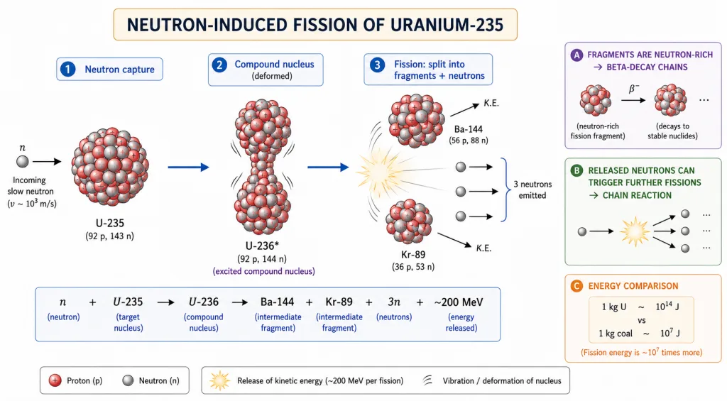 Neutron induced fission of uranium-235
