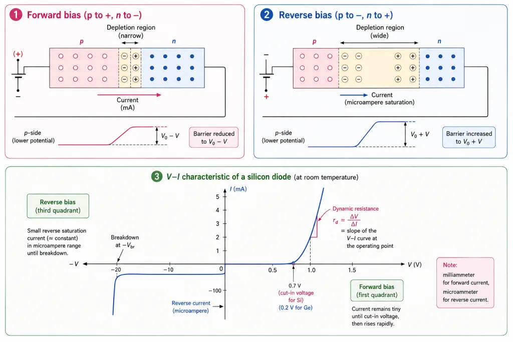 Diode forward and reverse bias and V-I characteristics